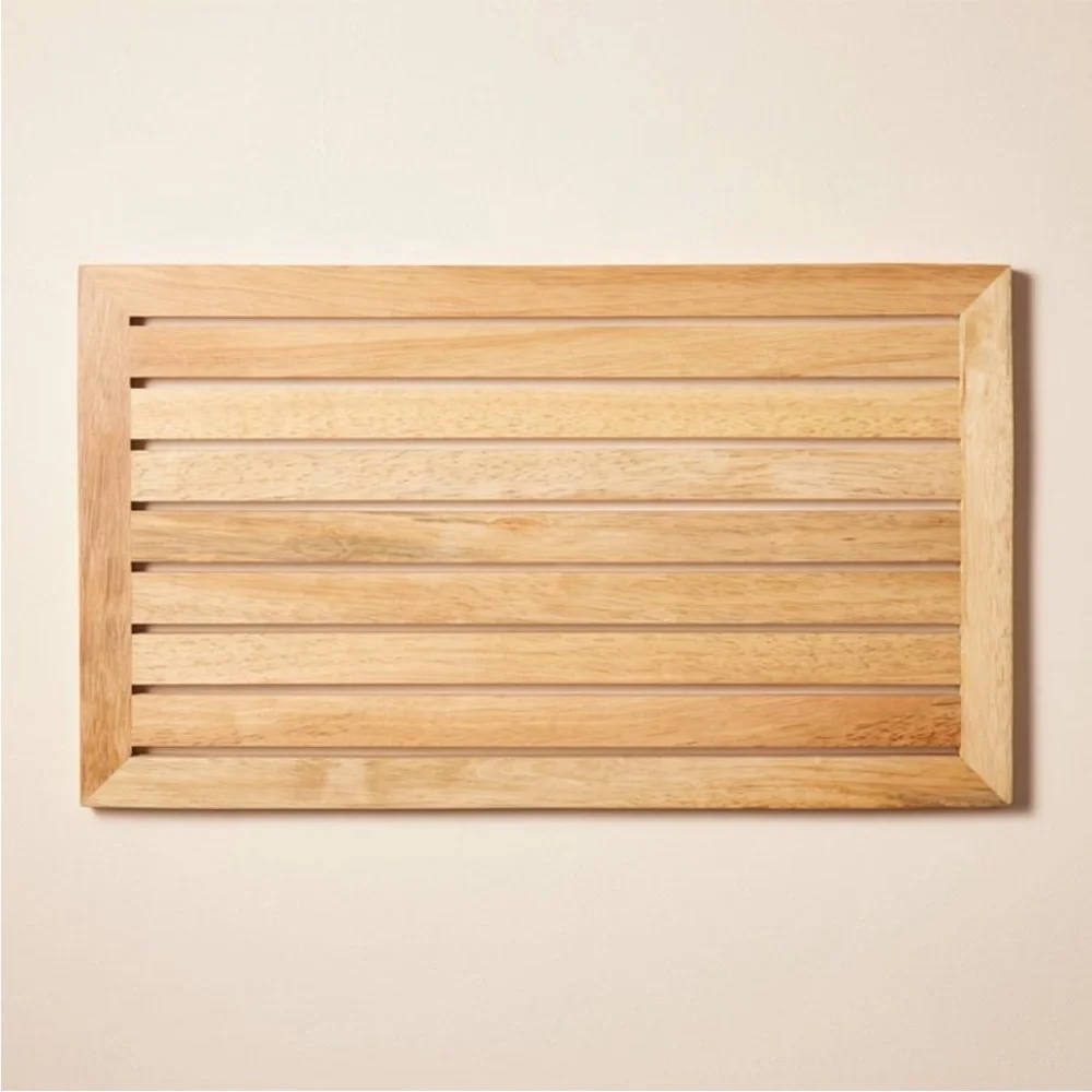 HEARTH & HAND NWT wooden slat bath mat -brown -14x23